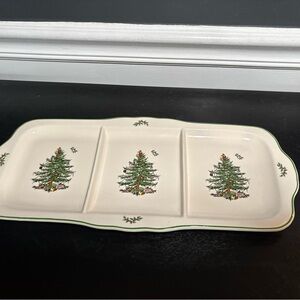 Spode Christmas Tree Handled Three (3) Part Divided Server Tray Rectangle 15”